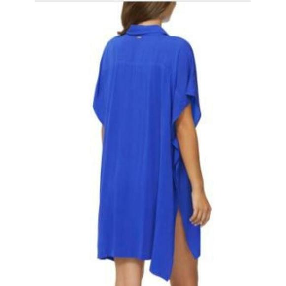 Raisins Juniors' Vacay Blue Button-Front Cover-Up Tunic Shirt M - Picture 2 of 2